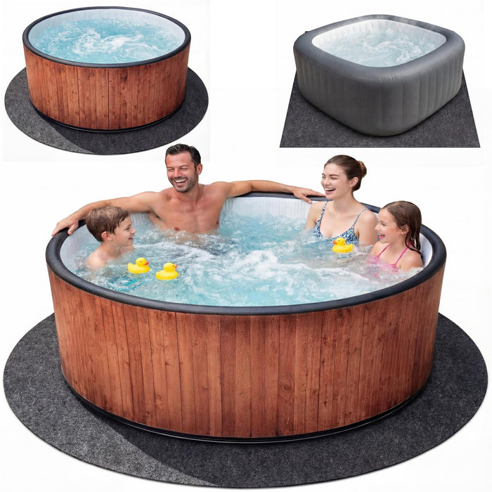 Upgraded 80 * 80 inch Round Hot Tub Mat, Extra Large Inflatable Hot Tub Pad Outdoor Indoor, Waterproof Slip-Proof Backing, Absorbent Spa Pool Ground Base Flooring Protector Mat