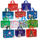 Heetobcos 12 Pack Christmas Gift Bags Large Reusable Christmas Tote Bags, Non-Woven Christmas Bags for New Year's Shopping, Christmas Surprise, Xmas Party Supplies,12.8"×9.8"×6.7"