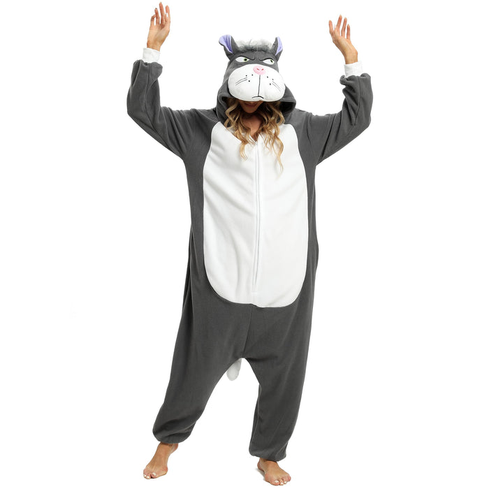 NAITOKE Adult Animal Onesie Halloween Costume Cosplay One-Piece Pajamas Women Man Teens Grey