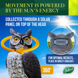 Dalen SOL-R Action Solar Fake Owl Decoy to Scare Birds Away from Gardens, Rooftops, and Patios - Safe and Humane, 18" 360º Rotating Head