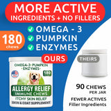 BARK&SPARK Dog Allergy Relief Chews (180 Immune Treats) - Anti-Itch Skin & Coat Supplement - Omega 3 Fish Oil - Itchy Skin Relief Treatment Pills - Itching&Paw Licking - Dry Skin & Hot Spots -Chicken