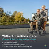 Helavo 2 in 1 Walker Wheelchair Combo - Foldable Aluminum Rollator with Footrests - Convertible to a Transport Chair - Maximum Mobility in All Situations