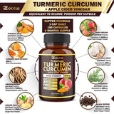 7 in 1 Premium Turmeric Curcumin + Apple Cinder Vinegar Capsules, Equivalent to 5010mg, 6 Month Supply with Ashwagandha, Ginger, Garlic Bulb, 95% Standardized Curcuminoids, Joint & Absorption Support