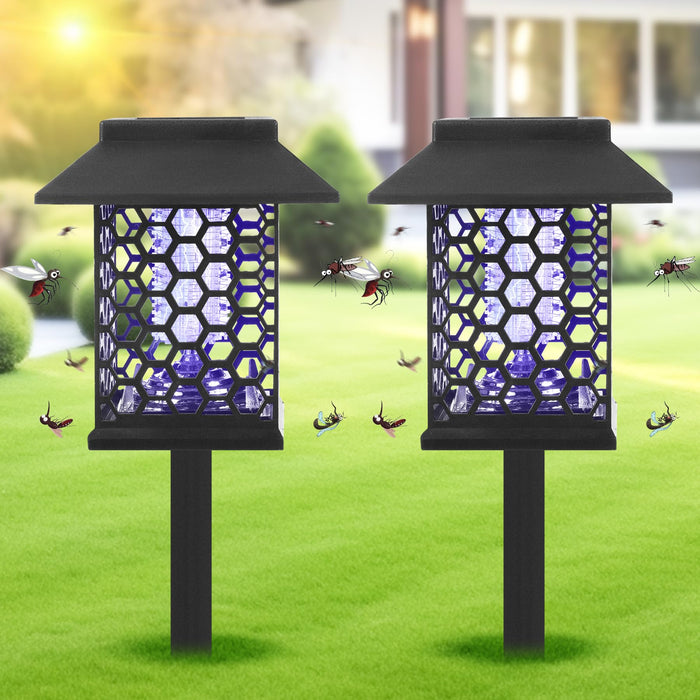 Jahy2Tech 2 Pack Solar Bug Zapper Outdoor Waterproof Solar Mosquito Zapper Killer Lamp Fly Zapper Repellent Lighting Stake Landscape Fixture for Garden Patio Pathway Backyard Camping