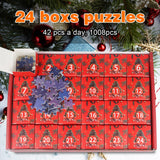 Advent Calendar 2024 Jigsaw Puzzle, 24 Days Christmas Countdown Calendar for Kids, 24 Boxs 1008 Pieces Puzzles for Boys and Girls Xmas Family Toys Gift for Teens Adults