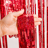 BRAVESHINE Red Tinsel Foil Fringe Curtains - 2Pcs 3.2x8.2ft Holidays Photo Booth Backdrop for Girls' Birthdays Valentine Christmas Bridal Bachelorette Anniversary Engagement Party