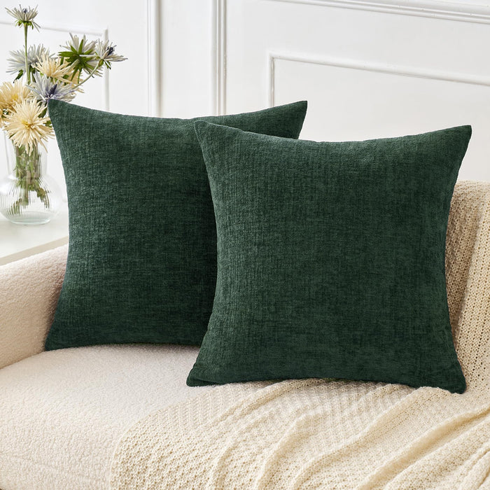MIULEE Pack of 2 Christmas Green Throw Pillow Covers 18x18 Inch Soft Chenille Pillow Covers for Sofa Living Room Couch Solid Dyed Cases
