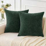 MIULEE Pack of 2 Christmas Green Throw Pillow Covers 18x18 Inch Soft Chenille Pillow Covers for Sofa Living Room Couch Solid Dyed Cases