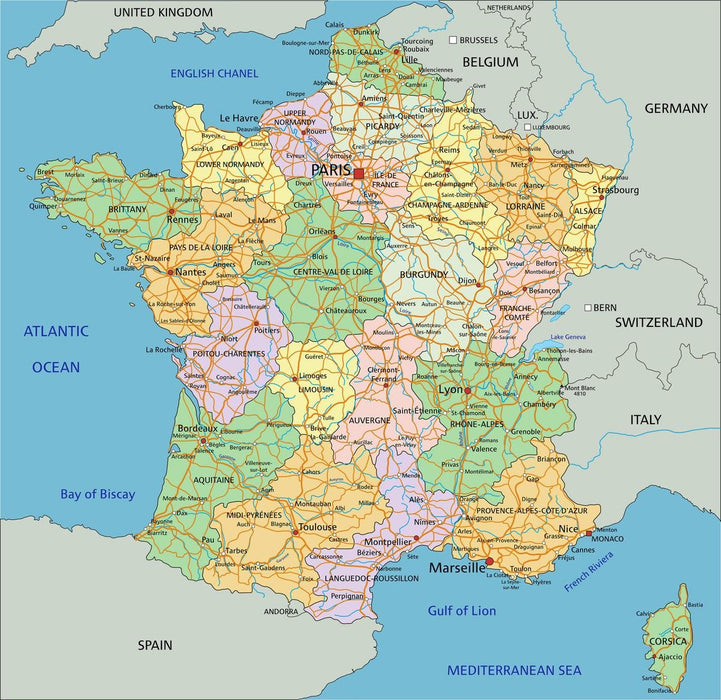 GIFTS DELIGHT Laminated 24x24 Poster: Political Map of France 2013 - The Image Kid Has It