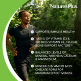 NaturesPlus Cal/Mag/VIT D3 with Vitamin K2-180 Tablets - Bone Health Supplement with Calcium, Magnesium, Vitamin D3 and K2 - Gluten-Free - 45 Servings