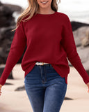 BTFBM Trendy Women Sweater Fall Long Sleeve Crew Neck Knit Sweater Y2k Sweater Christmas Sweater Pullover Tops(Solid Dark Red,Large)