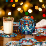 8 Pieces Christmas Snowman Diamond Coasters with Holder DIY Cute Christmas Snowman Diamond Art Coasters 5d Diamond Coasters for Beginners Adults for Christmas Holiday Gift