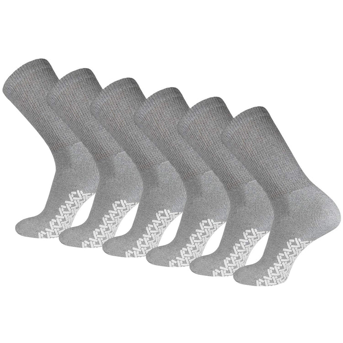 6 Pairs of Non-Skid Diabetic Crew Socks, Non Binding Top Therapeutic Cotton Gripper Socks (Grey, Size: 9-11)