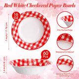 Nuogo Red Disposable Bowls Red Gingham Checkered Picnic Paper Bowls Party Bowls 16oz Ice Cream Salad Cups for Strawberry Birthday Party Supplies(60 Pcs)