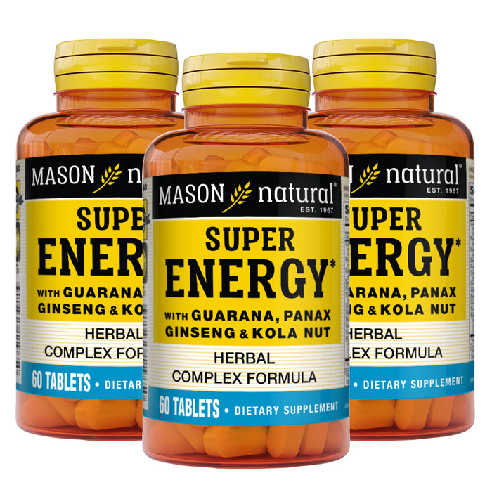 MASON NATURAL Super Energy with Guarana, Panax Ginseng & Kola Nut - Herbal Complex Formula to Support Optimal Performance & Energy*, 60 Tablets (Pack of 3)