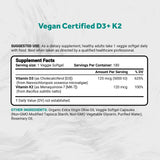 Naturalis Vegan Vitamin D3 + K2 with Extra Virgin Olive Oil | 5000iu Vitamin D with 120mcg MK7 Vitamin K | Better Support for Bone & Immune Health | Vegan Society Certified 180 Softgels