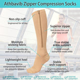 Athbavib 3 Pairs Zipper Compression Socks, 15-20 mmHg Closed Toe Compression Stocking with Zipper for Women and Men