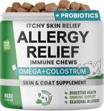 PAWSENTIAL Allergy Relief Dog Chews - Itchy Skin Relief w/Probiotics + Omega 3 + Colostrum - Seasonal Allergies - Anti-Itch Treats - Skin&Coat + Immune Supplement - Made in USA - Chicken Flavor -120Ct