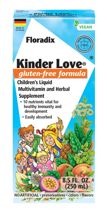 Floradix, Kinder Love Vegan Gluten-Free Children's Liquid Multivitamin for Healthy Development, 8.5 Fl Oz