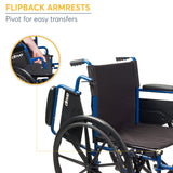 Drive Medical Blue Streak Ultra-Lightweight Wheelchair with Flip-Backs Arms & Swing-Away Footrests & DMI Wheelchair Bag Provides Storage on Wheelchairs and Transport Chairs for Elderly and Disabled