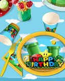 Super Brother Party Supplies Disposable Paper Plates Napkins Cups Tablecloth and Banner for Super Bros Party Birthday Decorations for Gifts Boys Girls Halloween Party Decorations Favors