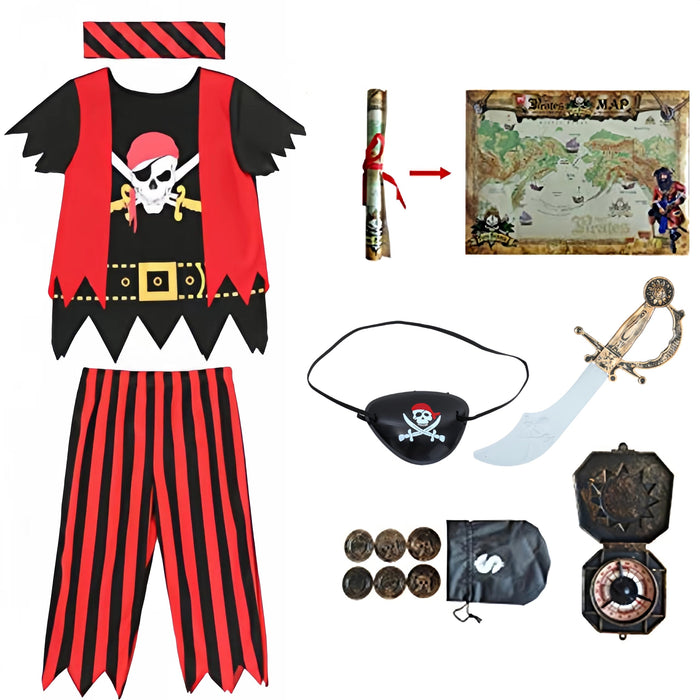 Lingway Toys Kids Pirate Costume,Pirate Dress Up 8pcs Set for Boys 5-6years