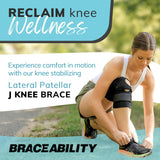 BraceAbility J Patella Knee Brace - Lateral Patellar Stabilizer with Medial and J-Lat Support Straps for Dislocation, Subluxation, Patellofemoral Pain, Left or Right Kneecap Tracking (XL)