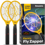 Electric Fly Swatter [Set of 2] Handheld Bug Zapper Racket for Indoor/Outdoor - Powerfull 1500 Volt Instant Flies/Bug & Mosquito - Portable Fly Zapper Battery Operated (AA batteries not included)