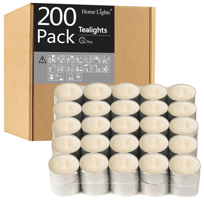 Unscented White Tealight Candles -200 Packs, 6 to 7 Hour Burn Time Smokeless Tea Light Candles, Mini Votive Paraffin Candles with Cotton Wicks for Shabbat, Weddings, Christmas, Home Decor