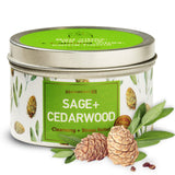 SAGE + Cedarwood Aromatherapy Candle for House Energy Cleansing and Stress Relief, Banishes Negative Energy I Purification and Chakra Healing - Natural Soy Wax Tin Candle for Aromatherapy 6oz