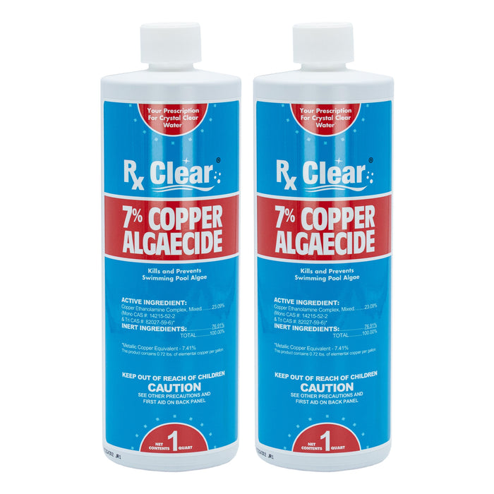 Rx Clear 7% Copper Algaecide | Kills and Prevents Algae for In-Ground and Above Ground Swimming Pools | Safe Formula for Swimmers | One Quart Bottles | 2 Pack