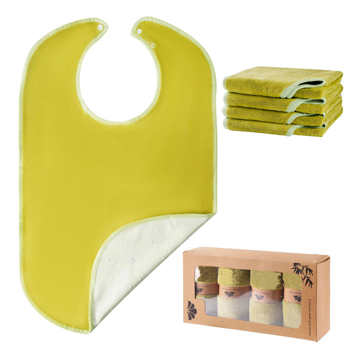 RAXIFU 4 Pack Adult Bibs for Men and Women, Adult Bibs for Elderly,Waterproof, Towel bibs for Special Needs Adults