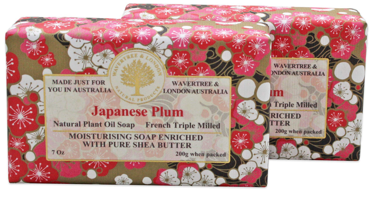 Wavertree & London Japanese Plum Scented Natural Soap (2 Bars), 7oz Moisturizing French Triple Milled Soap Bars enriched with shea butter - Pure Plant Oil Bath & Body Soap for All Skin Types