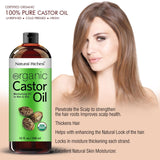 Natural Riches Organic Castor Oil Cold pressed USDA certified for Dry Skin Hair Loss Dandruff Thicker Hair - Moisturizes heals Scalp Skin Hair growth Thicker Eyelashes & Eyebrows 32 fl. oz.