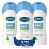 Cetaphil Ultra Gentle Refreshing Body Wash, Refreshing Scent For Dry to Normal, Sensitive Skin, Mother's Day Gifts, 16.9oz Pack of 3, with Aloe Vera, Vitamin B5, Hypoallergenic, Dermatologist Tested