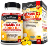 Vitamin D3 5000 IU (125 mcg) Natural Immune Support Supplement, Bone Strength, Healthy Muscle Function, with Olive Oil for Highest Absorption, Gluten Free & Non-GMO, 1 Year Supply, 360 Softgels