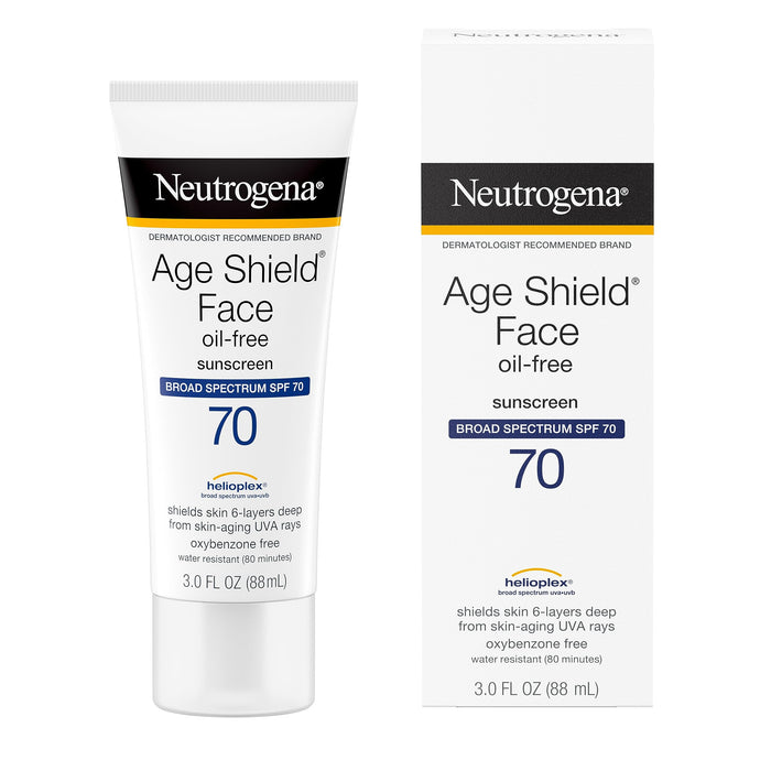 Neutrogena Age Shield Face Oil-Free Sunscreen Lotion with Broad Spectrum SPF 70, Non-Comedogenic Moisturizing Sunscreen to Help Prevent Signs of Aging, PABA-Free, 3 fl. oz (Pack of 3)