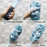 Jxicleang Back Scrubber for Shower, Back Loofah with Non-Slip Handle, Shower Loofah with Handle, Soft Nylon Mesh Sponge On a Stick for Men Women Elderly Kids (1 Pack= Blue)