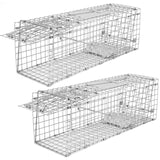 Qualirey 2 Pack 24'' Live Animal Trap Cage Cat Trap Cage Foldable Steel Humane Catch and Release Animal Trap for Groundhog Squirrel Raccoon Mole Gopher(Silver, 24.41 x 7.09 x 8.27 Inch)