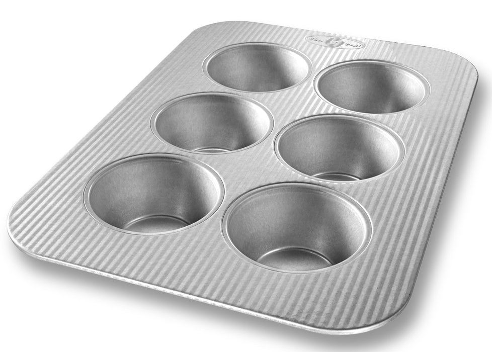 USA Pan Jumbo Texas Muffin Pan, 6 Well, Nonstick & Quick Release Coating, Aluminized Steel