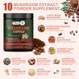 Alliwise 10 in 1 Mushroom Coffee Powder|Premium Coffee with Lion's Mane, Cordyceps, Reishi, Chaga, Shiitake, Maitake, and Turkey Tail |Energy & Immune Support,Focus, Memory & Brain Function