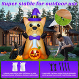 MICOCAH 5 FT Outdoor Halloween Inflatables French Bulldog Wearing Witch Hat & Vampire Cloak Holding Pumpkin, Built-in LEDs Inflatable Dog Halloween Blow Up Decorations for Yard Indoor Party Garden