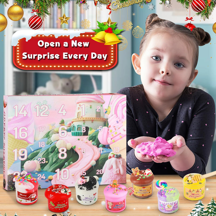 Advent Calendar 2024-24 Days Christmas Countdown Calendar Gift Box with DIY Fluffy Slime Kit - Slime Advent Calendar 2024 Xmas Gifts for Toddler Kids Teens Girls Boys 4 5 6 7 8 9 10 11 12 Year Old