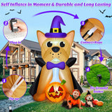 MICOCAH 5 FT Outdoor Halloween Inflatables French Bulldog Wearing Witch Hat & Vampire Cloak Holding Pumpkin, Built-in LEDs Inflatable Dog Halloween Blow Up Decorations for Yard Indoor Party Garden