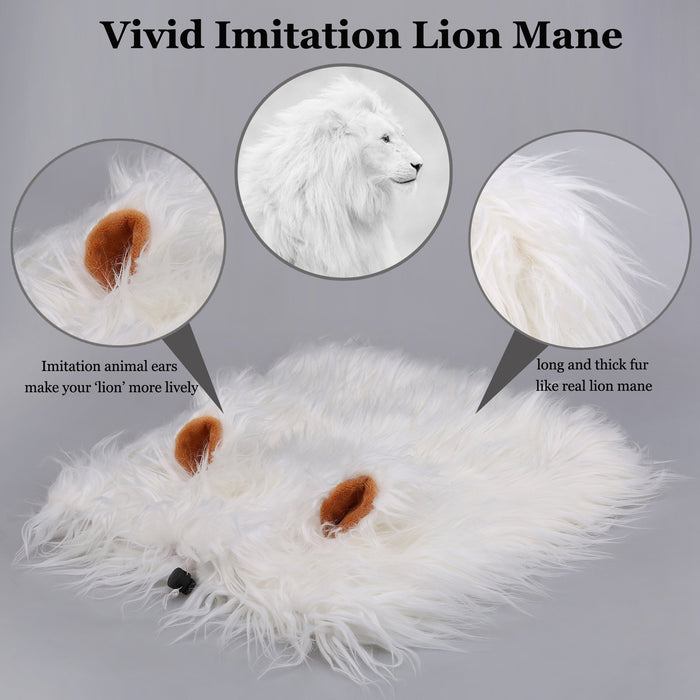 Onmygogo Lion Mane Wig for Dogs with Ears, Funny Pet Costumes for Halloween Christmas (Size M, White)