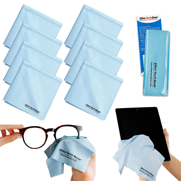 Elite Tech Gear Microfiber Cloth - 8-Pack, 12" x 12" Oversized Cleaning Cloths. Washable and Durable Microfiber Cleaning Cloth for Glasses, Lenses, Electronics and Screens. High Tech Quality Material