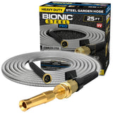 BIONIC STEEL Pro 25 FT Garden Hose with Nozzle, 304 Stainless Steel Metal Water Hose 25Ft, Flexible Hose, Kink Free.