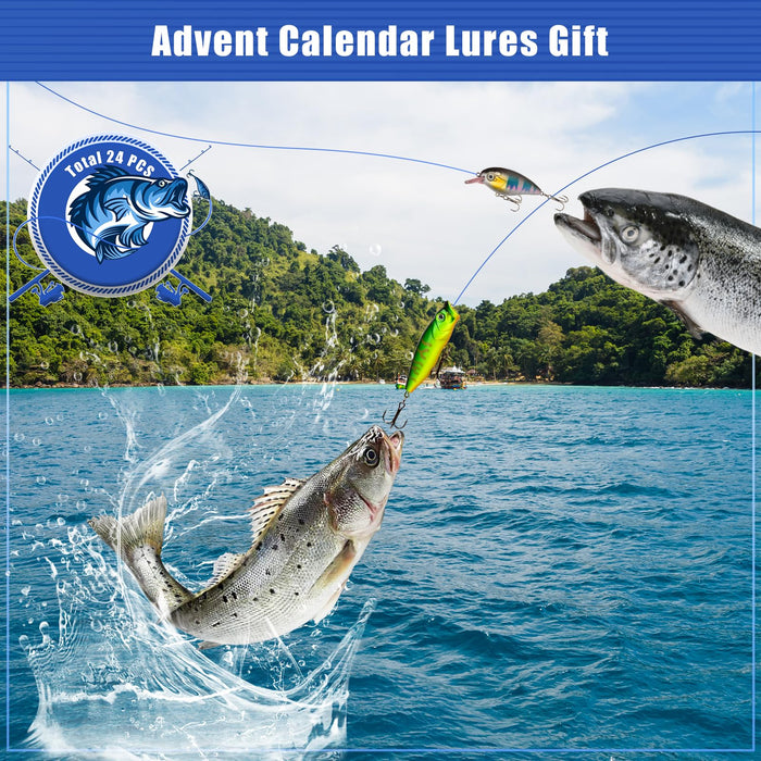 Fishing Advent Calendar 2024，24 Days Christmas Countdown Fish Tackle Set, Advent Calendar 2024 Fishing,Fishing Lure Advent Calendar 2024 For Adult Men Teen Boys