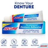 Secure Waterproof Denture Adhesive - Zinc Free - Extra Strong 12 Hour Hold - 1.4 oz (Pack of 4)