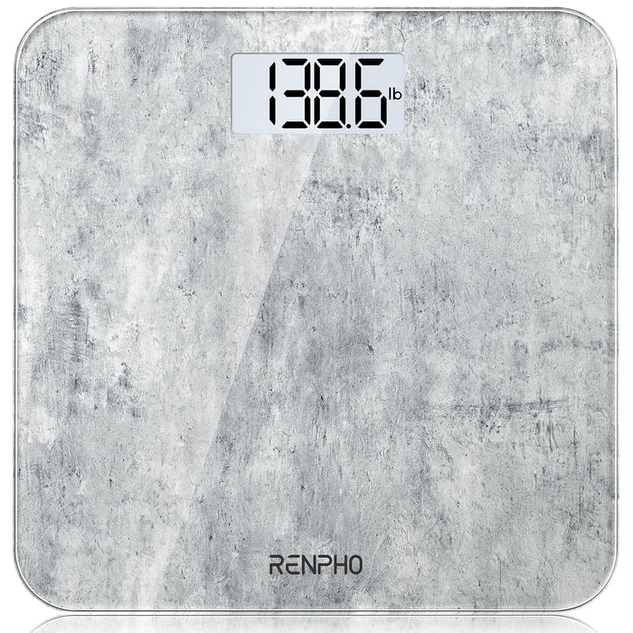 RENPHO Mechanical Bathroom Scales, Highly Accurate Body Weight Scale with Lighted LED Display, Round Corner Design, 400 lb, Core 1S, Cement Pattern